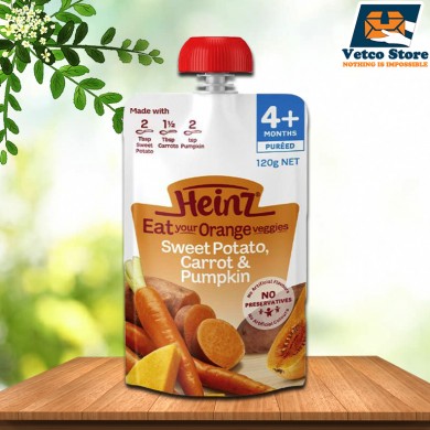 Hoa quả nghiền Heinz vị Khoai lang, Cà rốt và Bí đỏ (4 tháng+) 120 gr